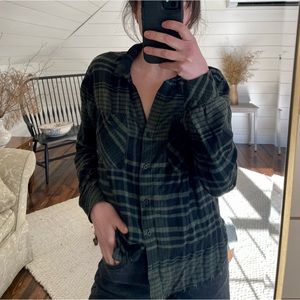 Cloth & Stone Plaid Raw Edge Button Down